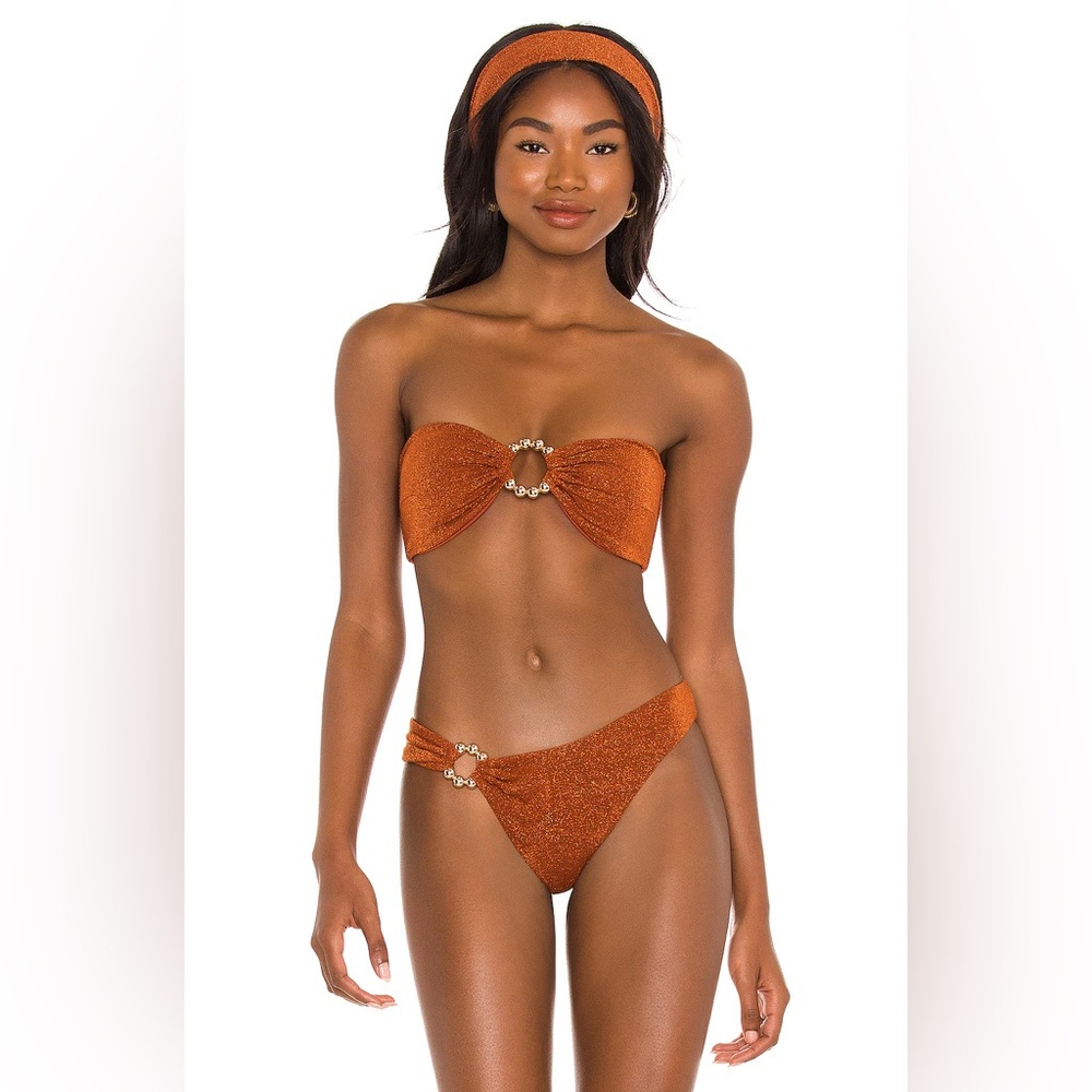 DEVON WINDSOR Shimmering Orange Bandeau Bikini